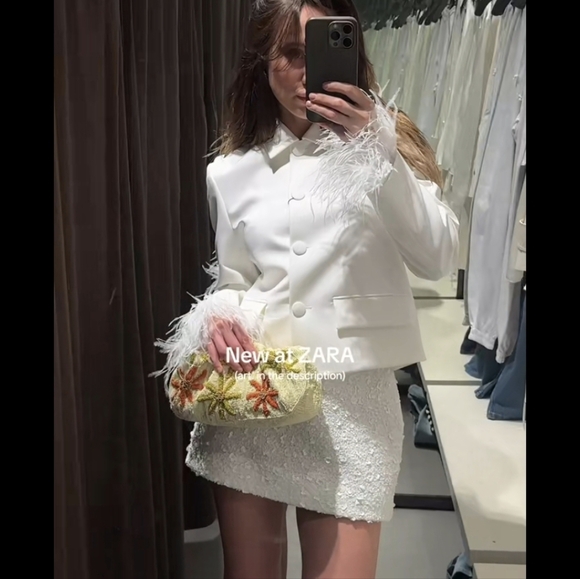 Zara SEQUIN MINI SKIRT WHITE - Picture 7 of 16